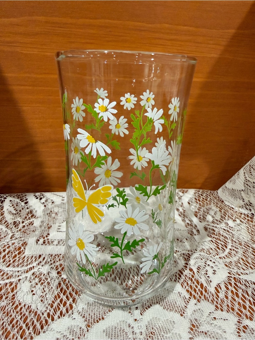 Libby Daisy & Butterfly Glass - Clear with White, Yellow & Green Floral Print